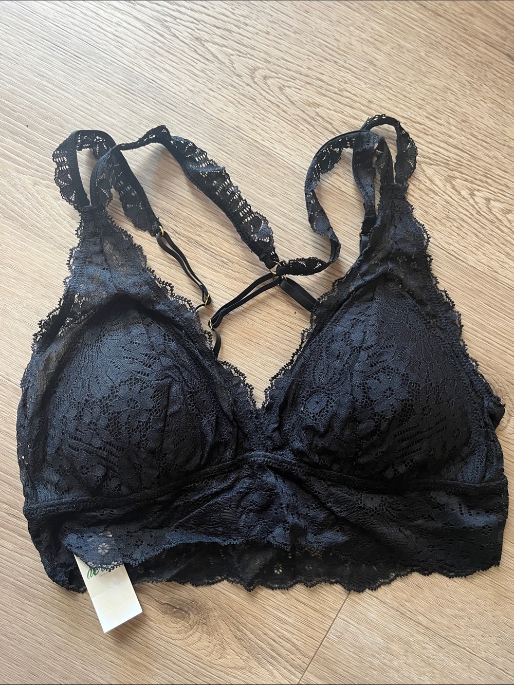 aerie Black Lace Bralette with Scalloped Trim